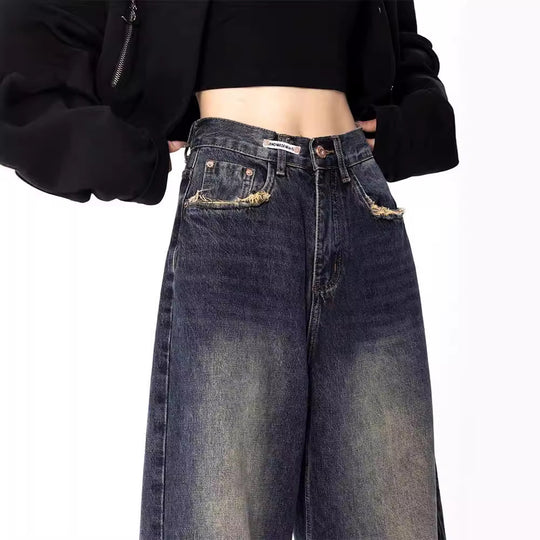 Damen weite Jeanshose mit hohem Bund EB
