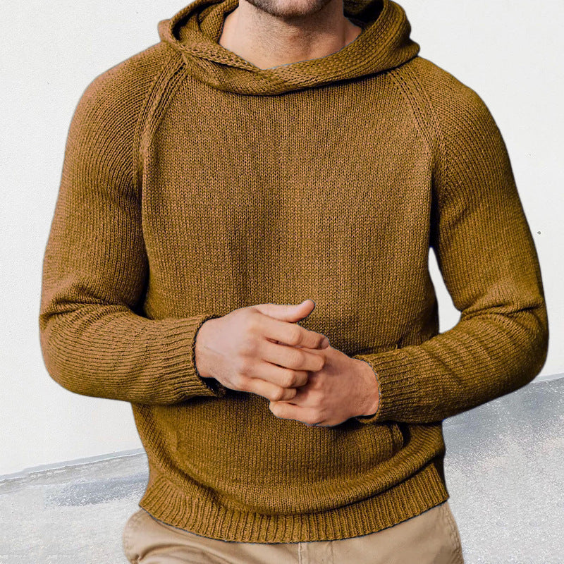 Herren Strickpullover mit Kapuze und feiner Maschenstruktur EB
