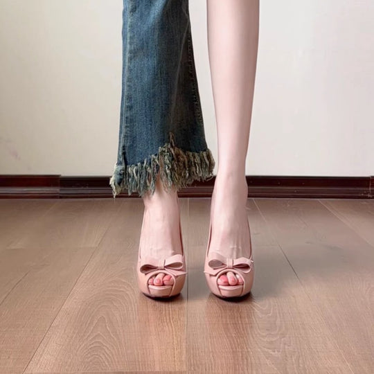 Damen offene High Heel Pumps mit eleganter Schleifenverzierung EB
