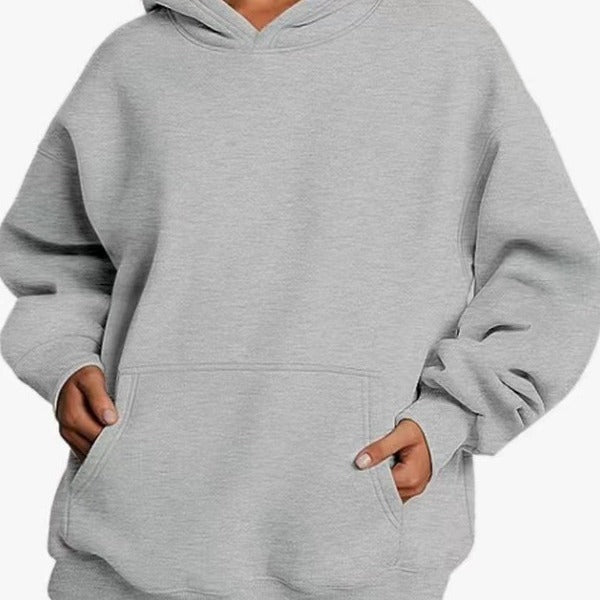 Damen nan extralanger Oversize-Kapuzenpullover im Boxy-Schnitt mit Kängurutasche und geripptem Abschluss EB