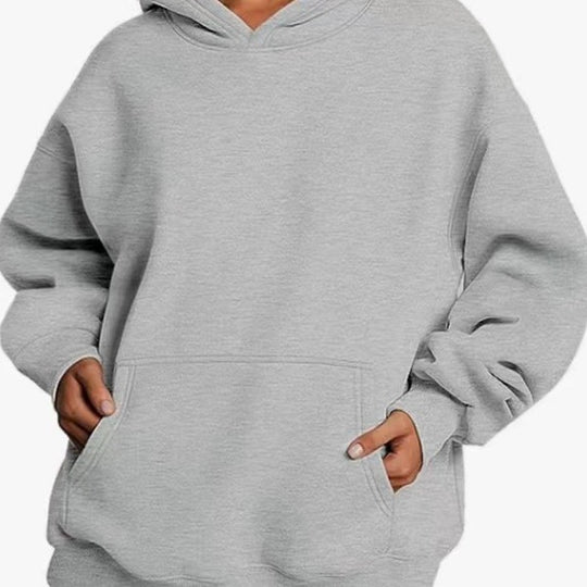 Damen nan extralanger Oversize-Kapuzenpullover im Boxy-Schnitt mit Kängurutasche und geripptem Abschluss EB