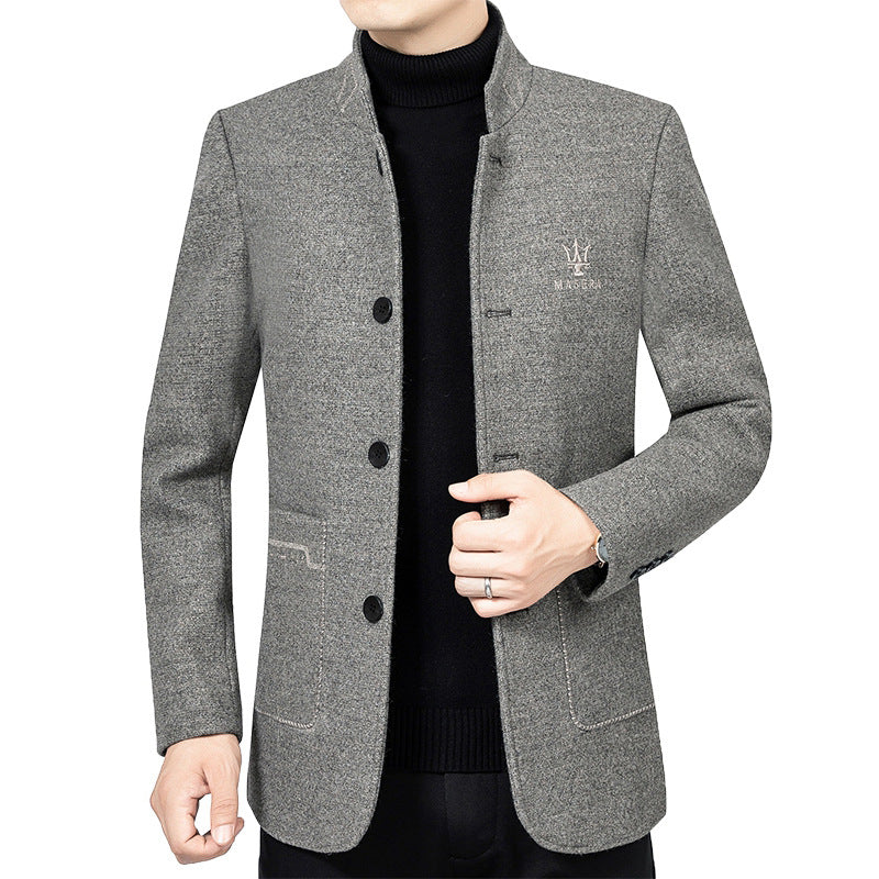 Herren Kurzmantel-Blazer mit Stehkragen und dekorativen Ziernähten EB