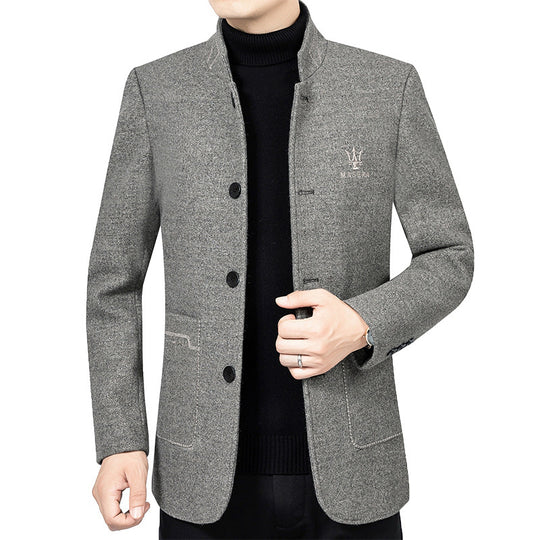 Herren Kurzmantel-Blazer mit Stehkragen und dekorativen Ziernähten EB
