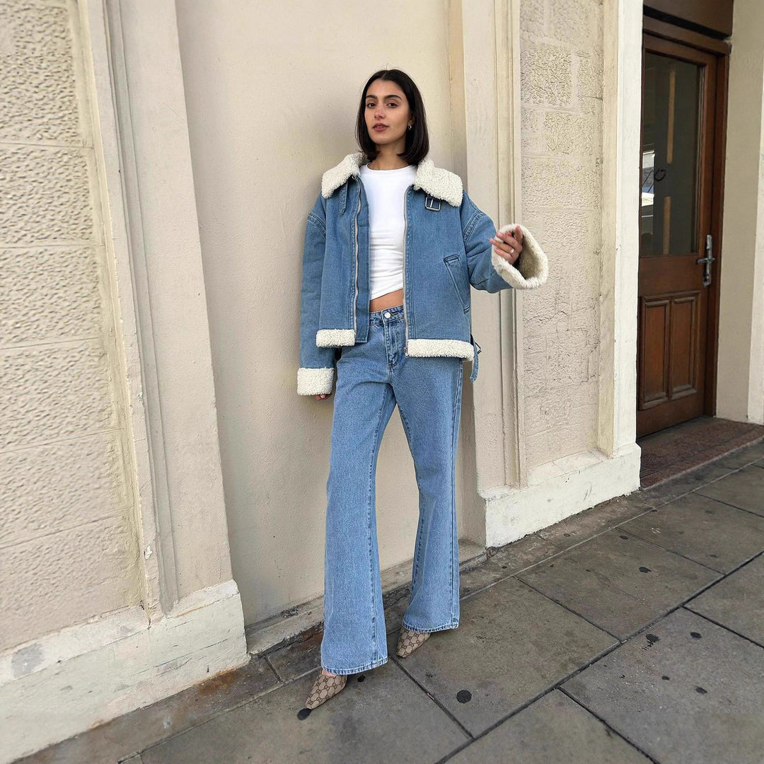 Damen lässige Übergangsjacke mit Kunstfellkragen EB