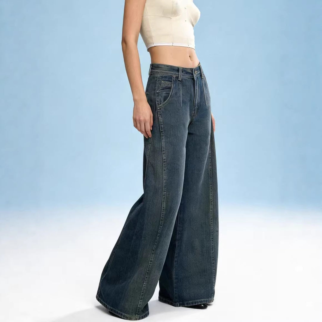 Damen weite Denim-Jeans mit hohem Bund und klassischem Schnitt EB