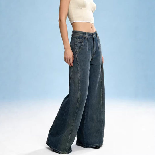 Damen weite Denim-Jeans mit hohem Bund und klassischem Schnitt EB
