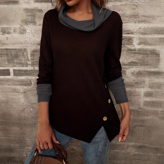 Damen Langarmshirt mit weitem Kragen und strukturiertem Obermaterial EB