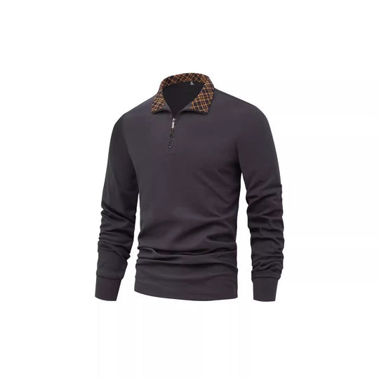 Herren Langarm-Halfzip-Pullover mit Troyerkragen und kariertem Innenkragen EB