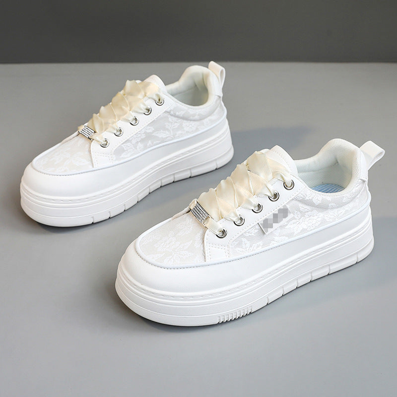 Damen Modische Sneaker mit floralem Design und erhöhtem Plateau EB