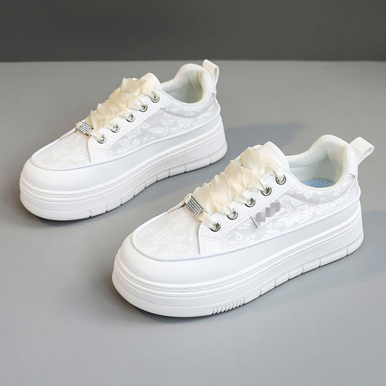 Damen Modische Sneaker mit floralem Design und erhöhtem Plateau EB