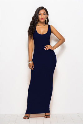 Damen Elegantes, figurbetontes Maxikleid mit tiefem Rundhalsausschnitt EB