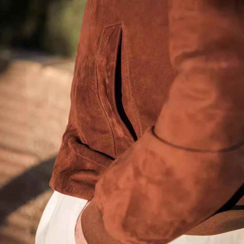 Herren hochwertige Wildlederjacke mit steigendem Kragen EB
