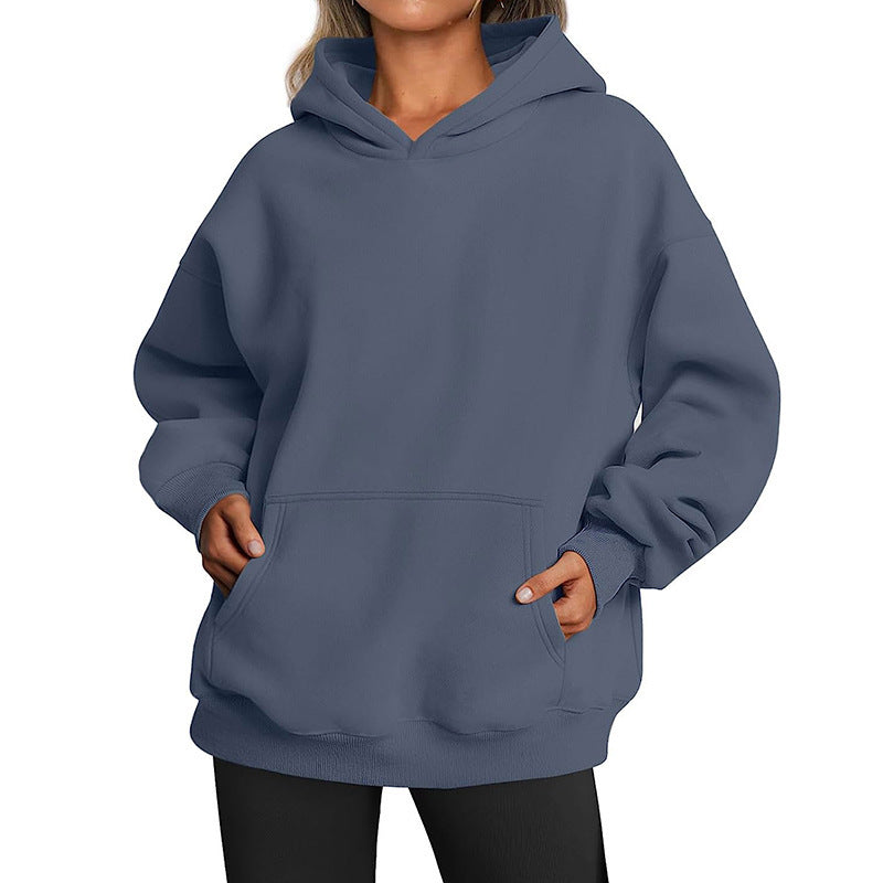 Damen nan Oversize-Kapuzenpullover mit verlängertem Rückenteil, innen angerautem Fleece und Kängurutasche EB
