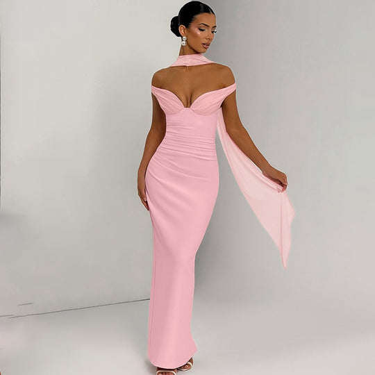 Damen Elegantes Abendkleid mit schulterfreier Drapierung EB