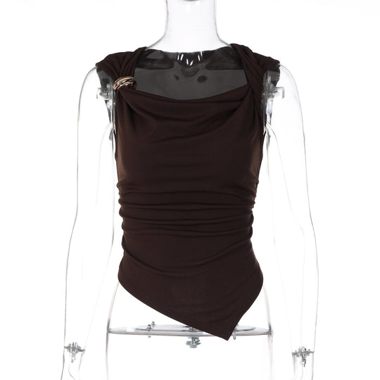 Damen elegantes drapiertes Top mit asymmetrischem Saum und dekorativem Detail EB