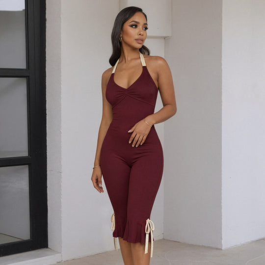 Damen Eleganter Jumpsuit mit Wickeldetails und fließendem Bein EB