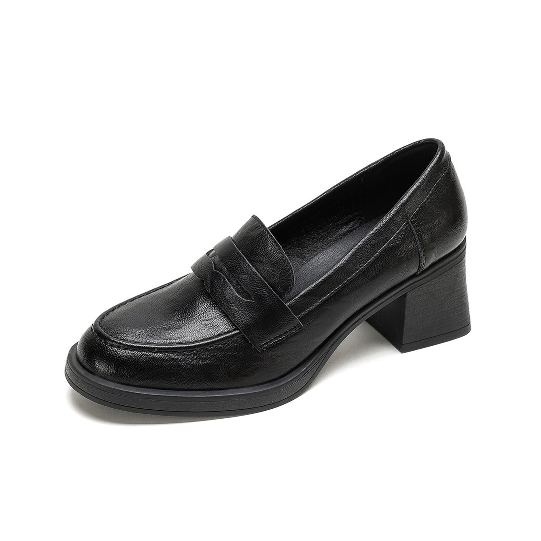 Damen Leder Slip-On-Pumps mit modischem Blockabsatz EB
