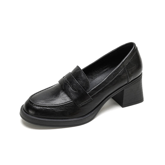 Damen Leder Slip-On-Pumps mit modischem Blockabsatz EB