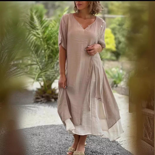 Damen Midi-Kleid mit seitlichem Schlitz und knöpfbarem Detail EB