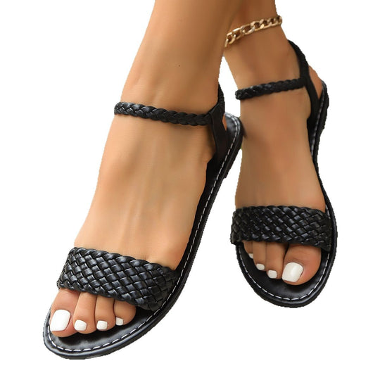 Damen geflochtene Freizeitsandalen mit verstellbarem Riemen und elastischer Sohle EB
