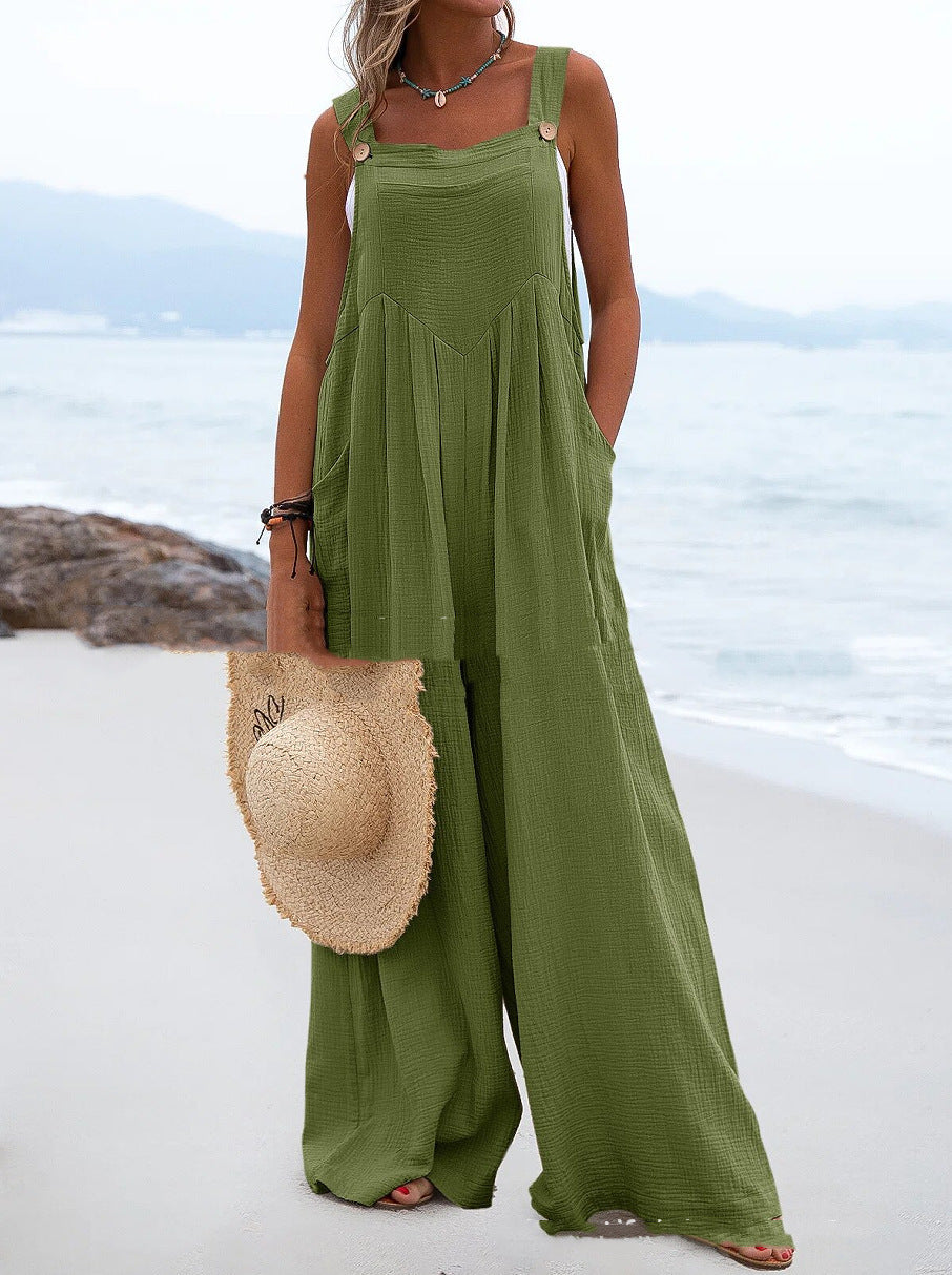 Damen luftiger Jumpsuit mit praktischen Taschen und verstellbaren Trägern EB