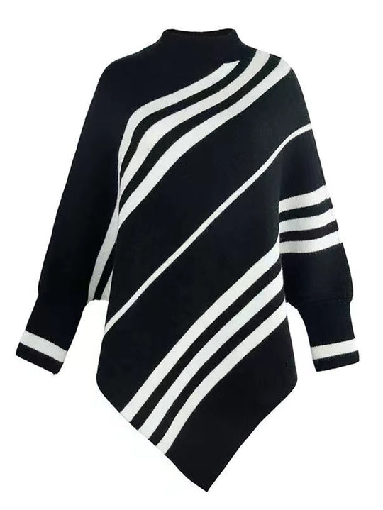 Damen Poncho mit modernen Streifen EB