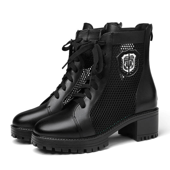 Damen Schnürstiefeletten mit atmungsaktivem Netzdesign und robustem Blockabsatz EB