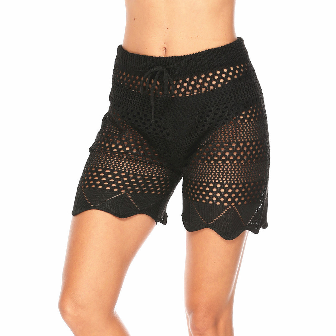 Damen Häkel-Schwimmshorts mit elastischem Bund und elegantem Wellenmuster EB
