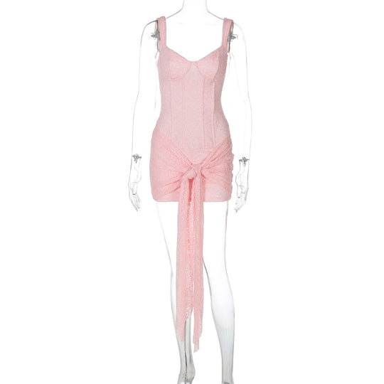 Damen Elegantes Kleid mit Spitzenverzierungen und Raffungsdetails EB