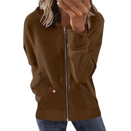 Damen nan Kapuzenjacke mit durchgehendem Reißverschluss, Kängurutaschen und elastischen Bündchen EB