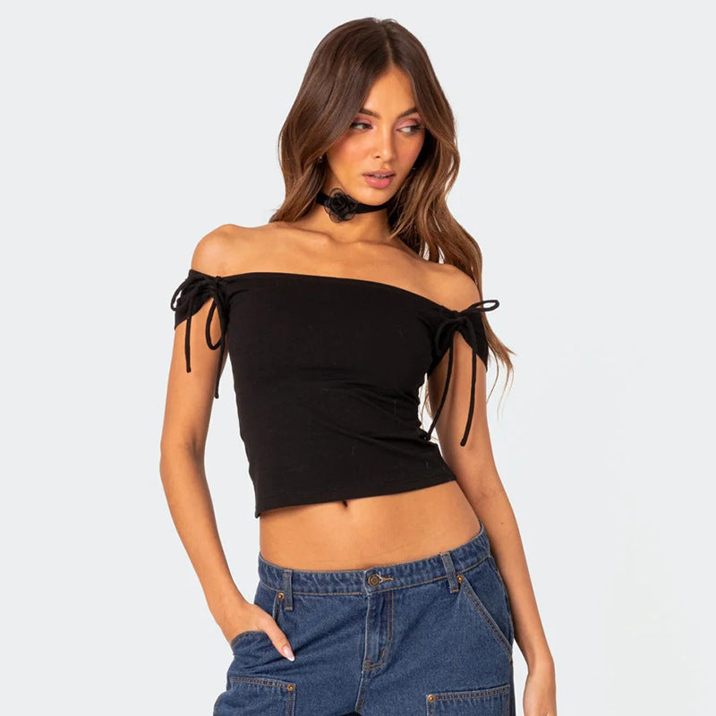 Damen Trägertop mit Off-Shoulder-Design und Bindegurten EB