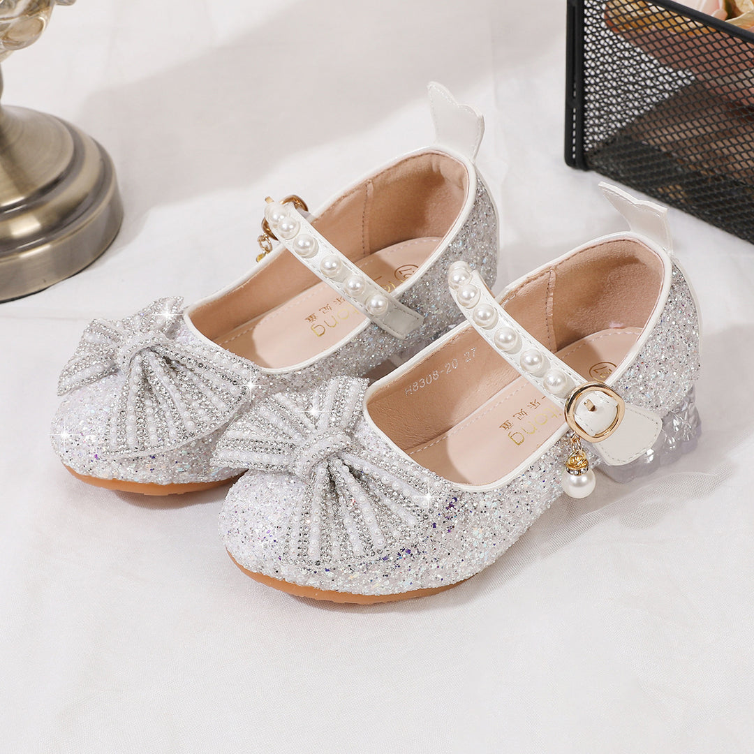Damen Glitzernde Ballerinas mit Perlenverschluss EB