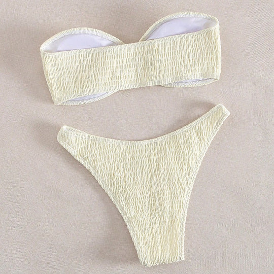 Damen Bandeau-Bikini mit Rüschendetails und modischem Schmuckakzent EB