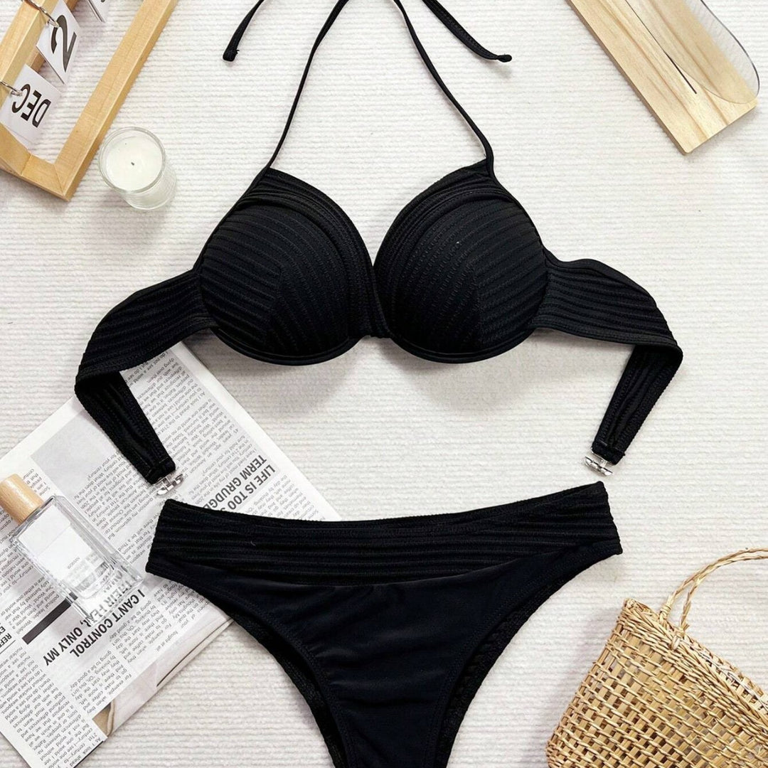 Damen Bikini-Set mit raffiniertem Wickeloberteil und hoch taillierten Höschen EB