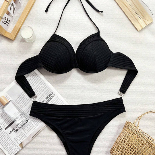 Damen Bikini-Set mit raffiniertem Wickeloberteil und hoch taillierten Höschen EB