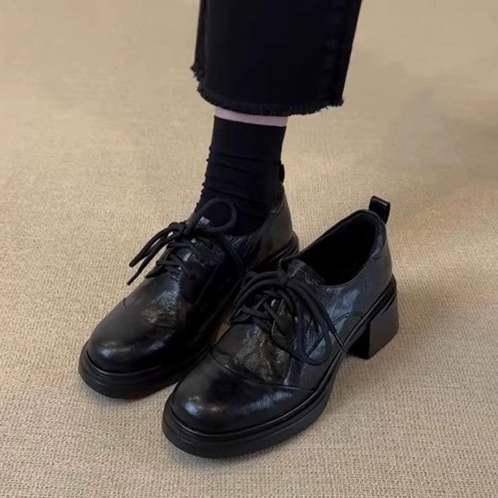 Damen elegante Schnürschuhe mit modischem Blockabsatz und hochwertiger Kunstleder-Oberfläche EB