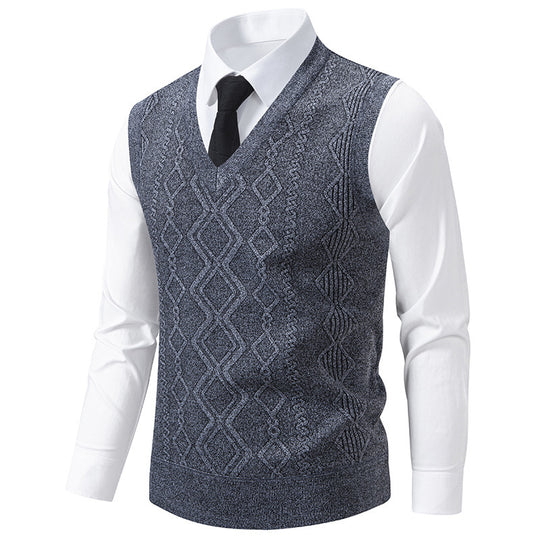 Herren Strickpullover mit V-Ausschnitt und strukturiertem Zopfmuster EB