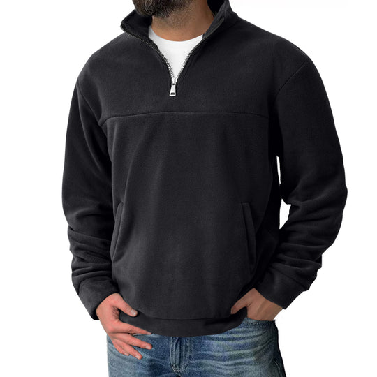 Herren nan Fleece-Halbzip-Pullover mit Stehkragen und Kängurutasche EB