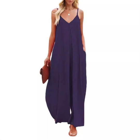 Damen Smarter Jumpsuit mit tiefem V-Ausschnitt und Seitentaschen EB