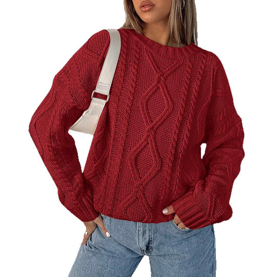 Damen Grobstrickpullover mit Wellenmuster und weitem Schnitt EB