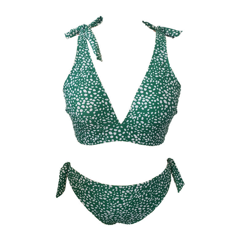 Damen Triangel-Bikini mit verspielten Schleifen und modischem Muster EB