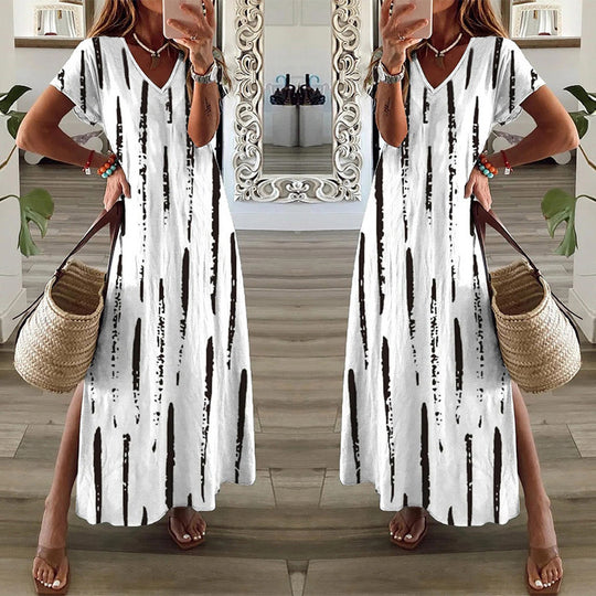 Damen Maxi-Kleid mit V-Ausschnitt und seitlichem Schlitz EB