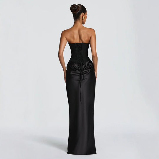 Damen Hochwertiges Abendkleid mit elegantem Bustier-Oberteil und drapiertem Rock EB