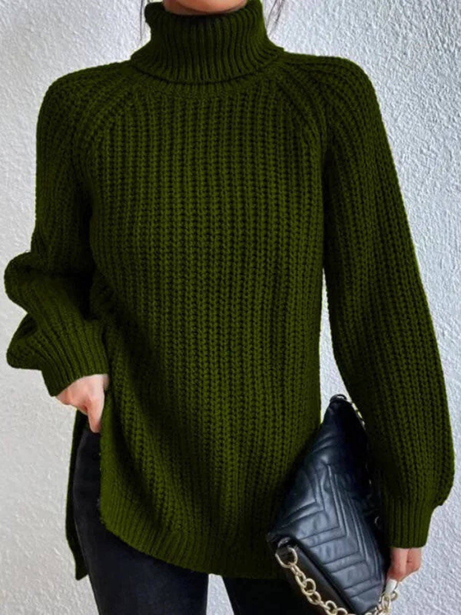 Damen Strickpullover mit hohem Kragen und strukturiertem Wabenmuster EB