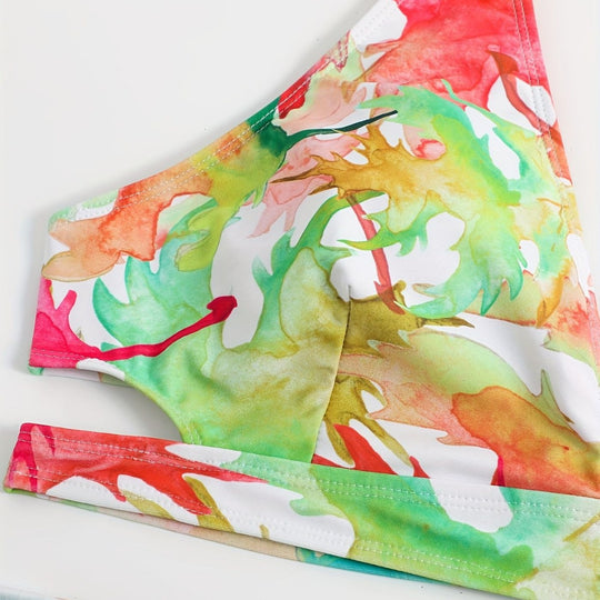 Damen Bikini-Set mit fließendem Rock und verspieltem Print EB