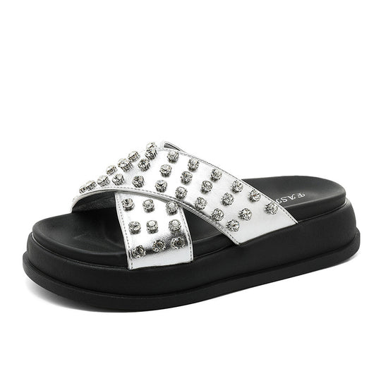 Damen Glitzernde Schlappen mit modischem Riemendesign und rutschfester Sohle EB