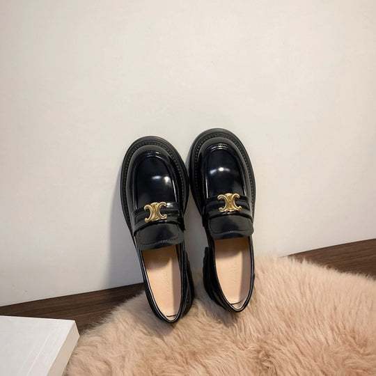 Damen elegante Loafers mit glänzender Oberfläche und robustem Plateau EB