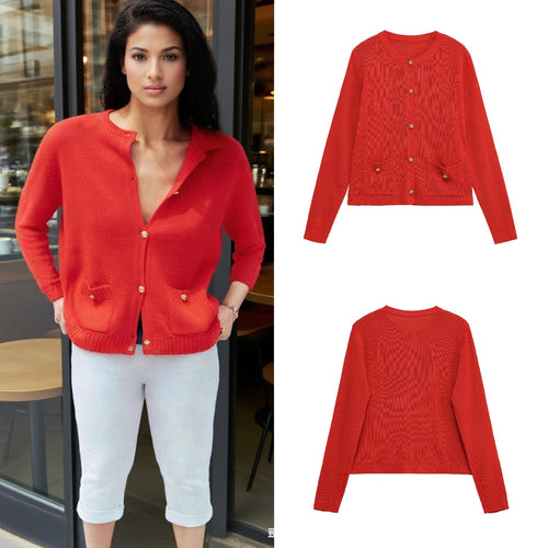 Damen elegante Strickjacke mit praktischen Taschen EB
