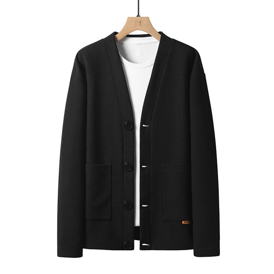 Herren leichter Strickcardigan mit V-Ausschnitt, Knopfleiste und aufgesetzten Taschen EB
