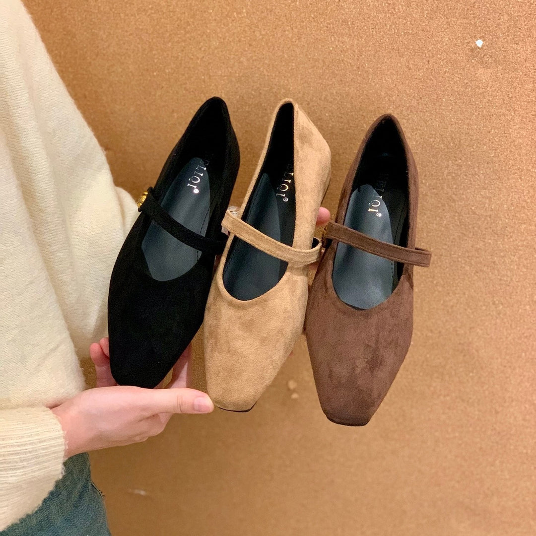 Damen elegante Ballerinas mit modischem Riemchen und hochwertigem Veloursleder EB